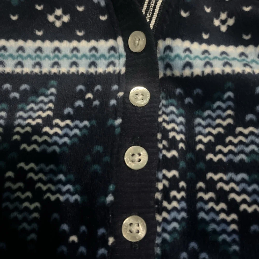 Nautica Fleece Blue White Snowflake 1/4 Button Pullover‎ Sleep Top Women's Small
